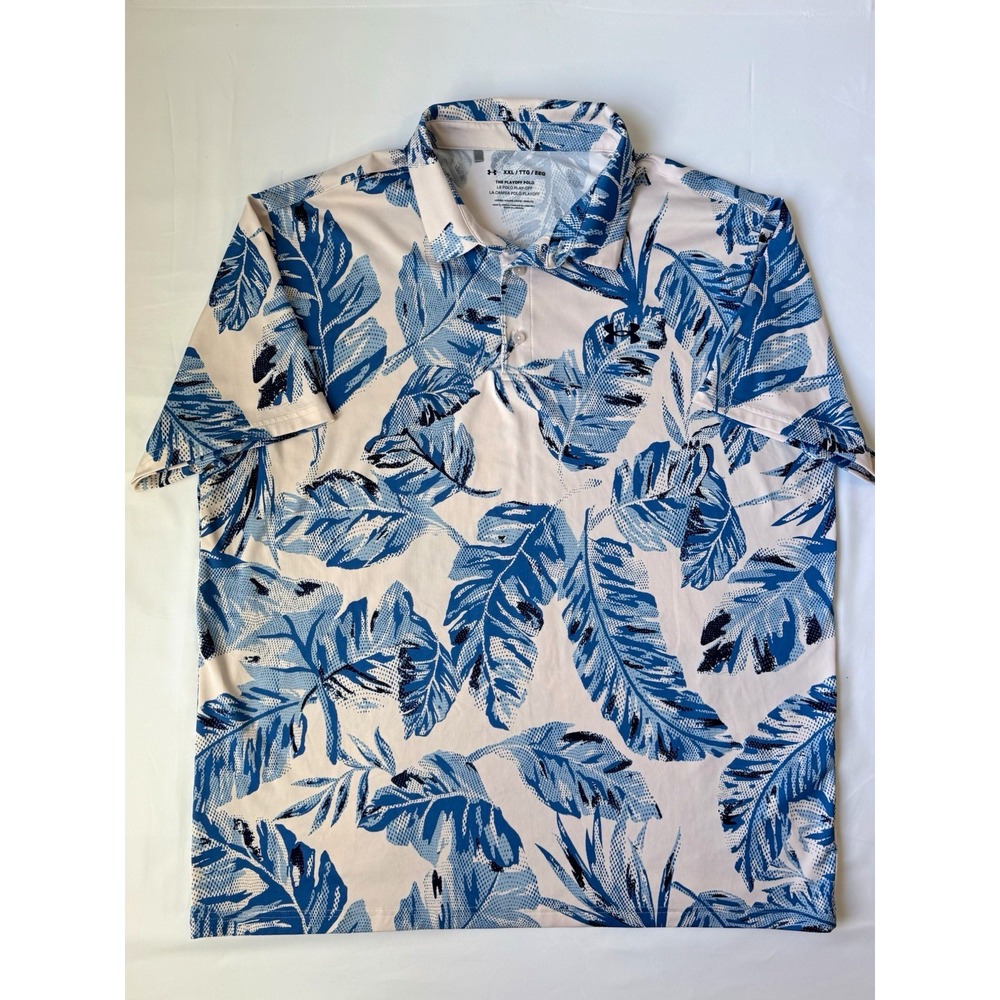 Under Armour Playoff Polo Men's XXL Blue Tropical Floral Golf Shirt Loose Fit
